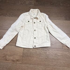 Crewcuts By J. Crew Girls Cream Denim Jean Jacket, Button Front, Embroidered 10